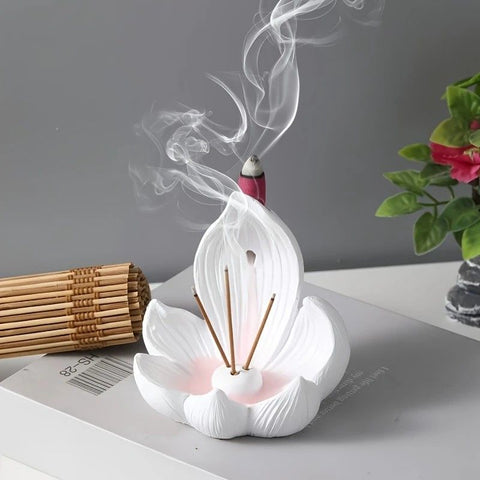 One lotus-shaped incense cone, a multifunctional home decoration piece, suitable for yoga and meditation.(WHITE)