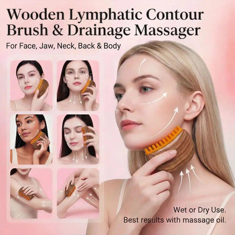 Dual-Sided Lymphatic Massage Brush: Silicone Boosts Circulation, Gua Sha Lifts, Wet & Dry Use, Essential Home Sculpting Tool(shallow wooden-grain)