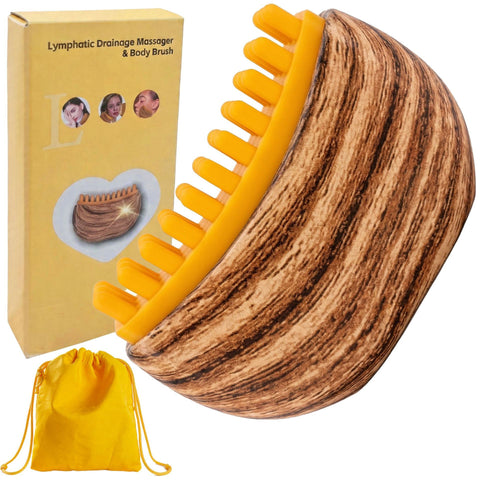 Dual-Sided Lymphatic Massage Brush: Silicone Boosts Circulation, Gua Sha Lifts, Wet & Dry Use, Essential Home Sculpting Tool(shallow wooden-grain)