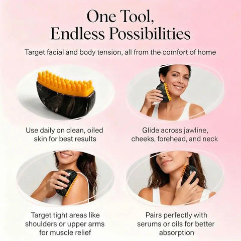 Dual-Sided Lymphatic Massage Brush: Silicone Boosts Circulation, Gua Sha Lifts, Wet & Dry Use, Essential Home Sculpting Tool(Deep wood grain)