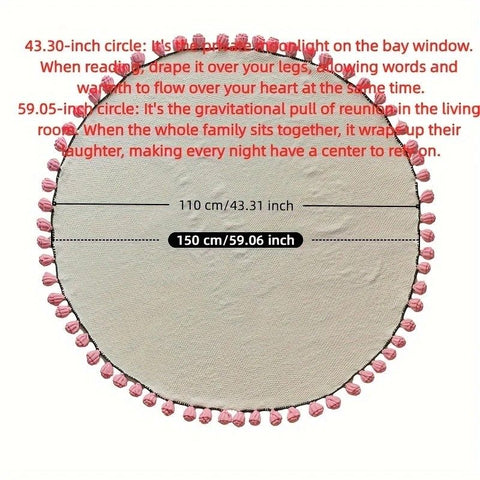 Hand-Crocheted Rose Round Blanket: A versatile romantic gift that brightens everyday warmth. (Diameter: 110 CM / 43.3 IN, purple)