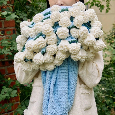 Hand-Crocheted Rose Round Blanket: A versatile romantic gift that brightens everyday warmth. (Diameter: 110 CM / 43.3 IN, bean paste)