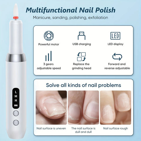 White  Wireless Charging Nail Drill, 3-Speed Adjustable, Professional-Level Care in One Tool