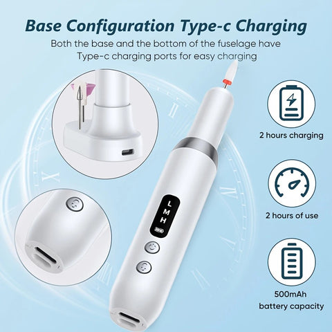 White  Wireless Charging Nail Drill, 3-Speed Adjustable, Professional-Level Care in One Tool