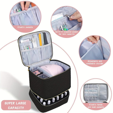 PINK Double‑layer woven storage, scientifically organized with large capacity—Professional Nail Tool Carry‑on Bag, keeping tools perfectly ordered.