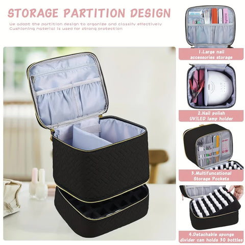 BLUE Double‑layer woven storage, scientifically organized with large capacity—Professional Nail Tool Carry‑on Bag, keeping tools perfectly ordered.
