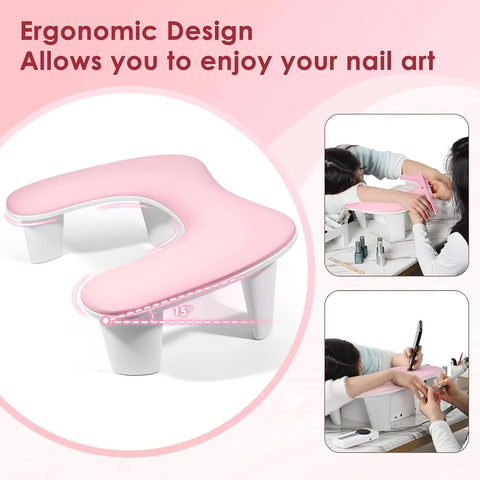 Grey This handheld nail care device integrates a U-shaped pillow and comes with a portable detachable stand. Designed with an inclined PU material and a sturdy base, it is crafted for both comfort and portability.