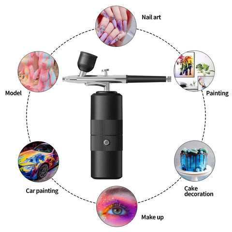 Pink Portable Wireless Airbrush Kit, Versatile for Nail Art, Painting, Makeup, and Model Making