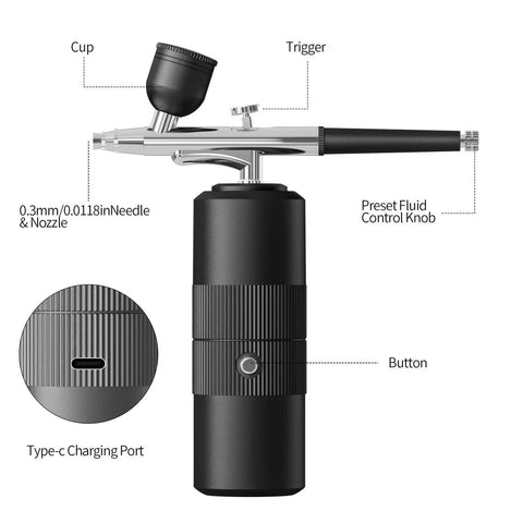 Green  Portable Wireless Airbrush Kit, Versatile for Nail Art, Painting, Makeup, and Model Making