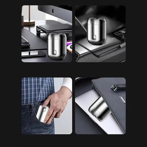 Green Men's Mini Electric Shaver, with USB-C Fast Charging, detachable dual-head system, portable design ideal for travel and business trips.