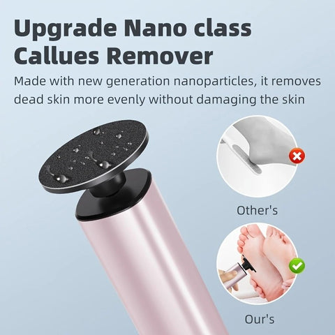 Grey Electric Foot File: 3-Speed Adjustable Nano-Level Filing, Type-C Fast Charge, Long Battery Life, Washable & Replaceable Heads, At-Home & Travel Foot Renewal Care