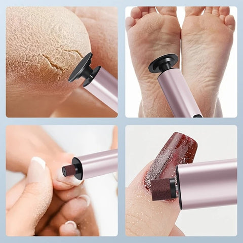 Grey Electric Foot File: 3-Speed Adjustable Nano-Level Filing, Type-C Fast Charge, Long Battery Life, Washable & Replaceable Heads, At-Home & Travel Foot Renewal Care