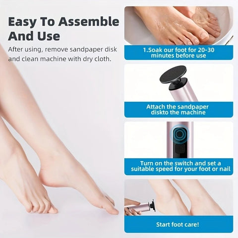 rose gold  Electric Foot File: 3-Speed Adjustable Nano-Level Filing, Type-C Fast Charge, Long Battery Life, Washable & Replaceable Heads, At-Home & Travel Foot Renewal Care