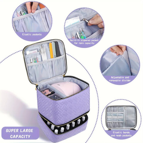 BLACK  Double‑layer woven storage, scientifically organized with large capacity—Professional Nail Tool Carry‑on Bag, keeping tools perfectly ordered.