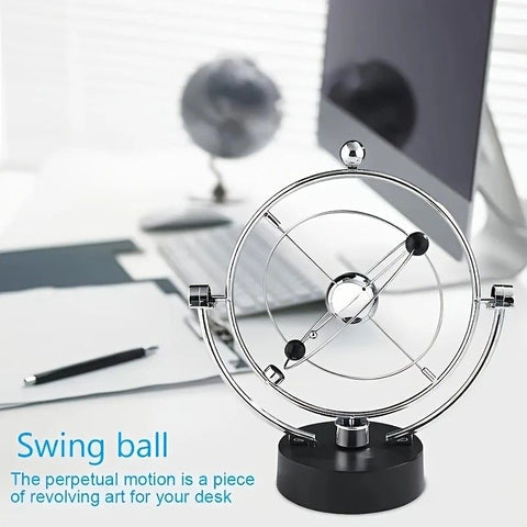 Newton's Cradle, an artistic craft piece for both home and office – a perpetual motion desktop ornament (requires 4 AA batteries to operate / batteries not included).