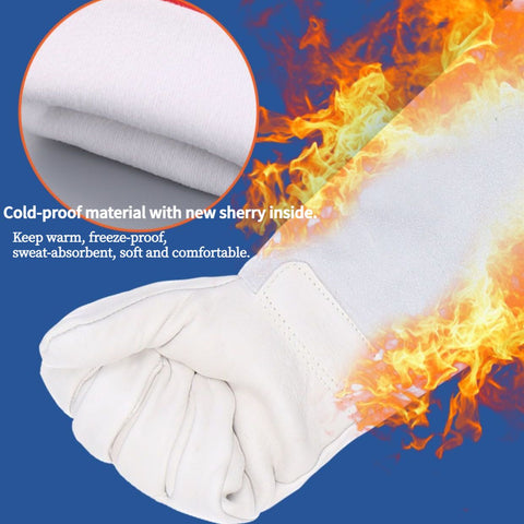 Thermal Leather Freezer Work Gloves – Thinsulate Lined, Kevlar Reinforced Cold Store & Outdoor Winter Safety Gloves(31cm/12.2in)