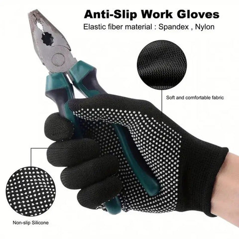 10 pairs Nylon Dot Grip Work Gloves – 13-Gauge PVC Dots Safety Gloves for Construction, Electrical & Handling, Breathable Knit, Non-Slip(black)