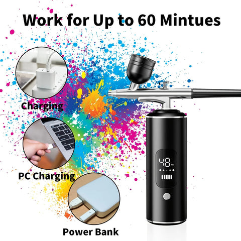 Pink Portable Wireless Airbrush Kit, ideal for nail art, painting, cake decoration, and makeup. Rechargeable design, perfect for both amateurs and professionals.