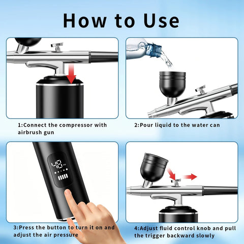 Pink Portable Wireless Airbrush Kit, ideal for nail art, painting, cake decoration, and makeup. Rechargeable design, perfect for both amateurs and professionals.