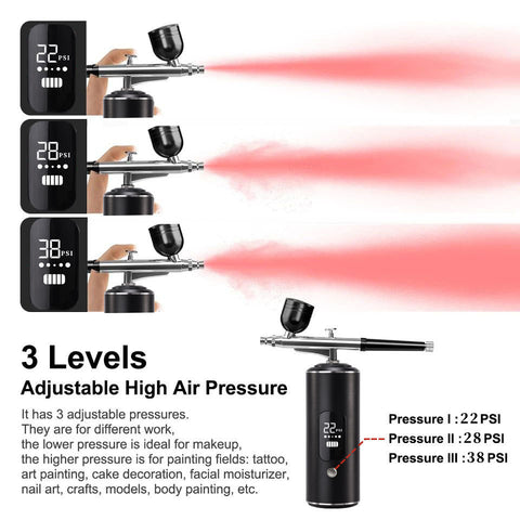 Pink Portable Wireless Airbrush Kit, ideal for nail art, painting, cake decoration, and makeup. Rechargeable design, perfect for both amateurs and professionals.