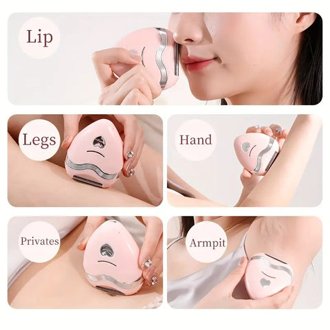 WHITE  3-in-1 Women's Electric Hair Remover, suitable for both dry and wet use. Designed for bikini, eyebrows, face, and underarms. Portable, rechargeable, cordless, gentle yet effective.