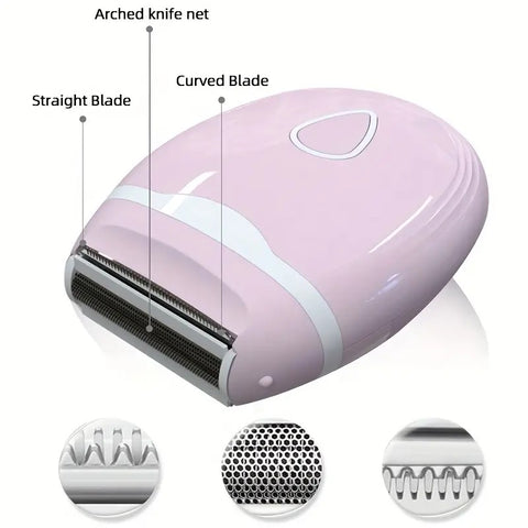 pink Women's Electric Hair Remover, Portable Shaver, suitable for bikini line, legs, and underarms, with detachable blade head.