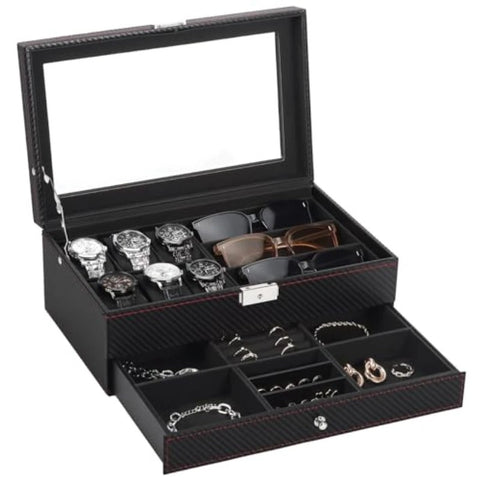 Men's Watch and Glasses Storage Box: Transparent Lid, Zoned Storage, Multi-slot Protection for Watches and Accessories