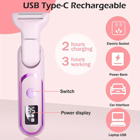 purple Women's Whole Body Electric Hair Removal Device, Painless Hair Removal, Type-C Fast Charging
