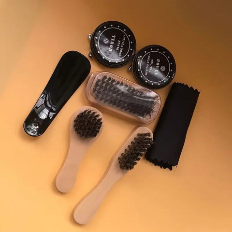 7-in-1 Travel Case Black and Neutral Shoe Brush Cleaning Kit
