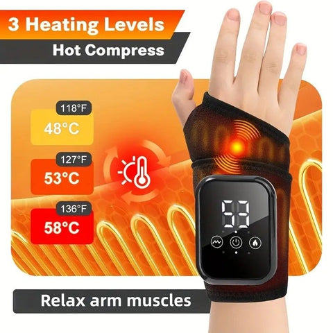 Heated Wrist Massager with Infrared Therapy - 3 Heat & 3 Vibration Levels, Rechargeable, Ergonomic Design