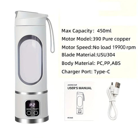 （white)Portable USB Charging Blender & Juicer - Easy to Clean, Suitable for Fruit and Vegetable Drinks, Smoothies - Capacity Ranging from 10.14 oz to 16.91 oz