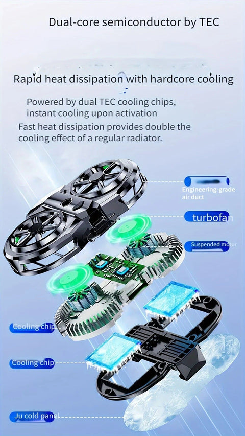 Semiconductor Cooling Fan Back Clip, Instant 3-Second Cooling, Large Area Heat Dissipation, Compatible with All Phone Models, Unobstructed Camera View for Live Streaming & Gaming.（Digital display model）