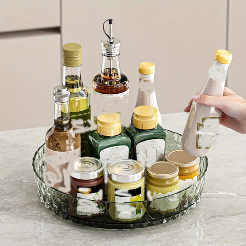 2PCS Acrylic Lazy Susan Organizer with Diamond Design | 360° Rotating Makeup & Vanity Tray | Modern Kitchen & Bathroom Storage（Transparent white）