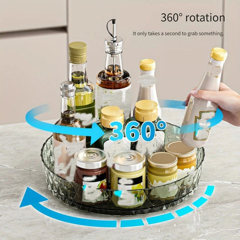 2PCS Acrylic Lazy Susan Organizer with Diamond Design | 360° Rotating Makeup & Vanity Tray | Modern Kitchen & Bathroom Storage（Transparent green）