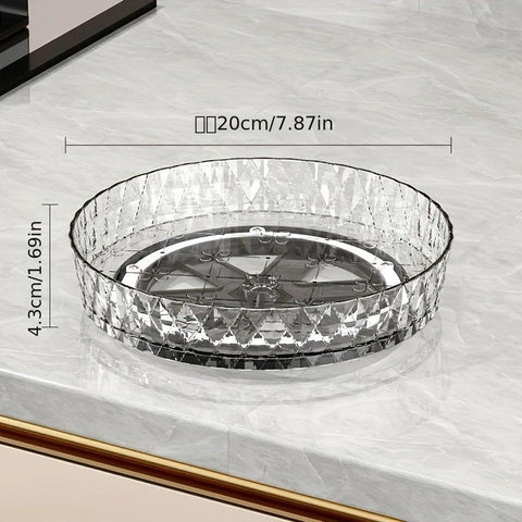 2PCS Acrylic Lazy Susan Organizer with Diamond Design | 360° Rotating Makeup & Vanity Tray | Modern Kitchen & Bathroom Storage（Transparent grey）
