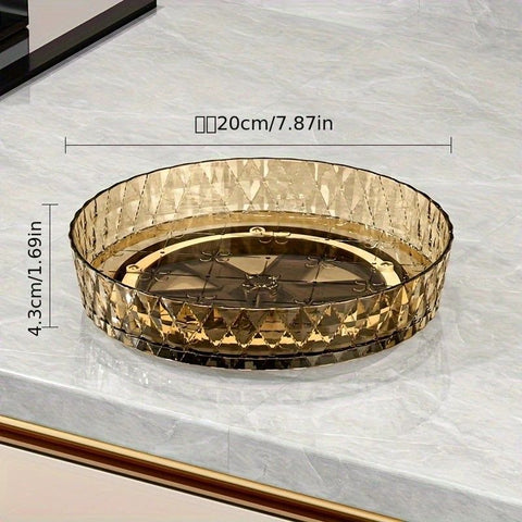 2PCS Acrylic Lazy Susan Organizer with Diamond Design | 360° Rotating Makeup & Vanity Tray | Modern Kitchen & Bathroom Storage（Transparent grey）