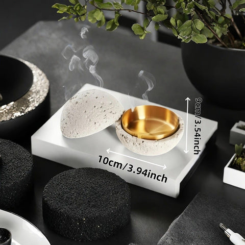 Nordic industrial style concrete ashtray, handcrafted with natural texture, detachable stainless steel bowl with anti-ash lid — easy to clean, durable, suitable for living rooms, bars, offices, ideal gift for Father’s Day, Christmas, housewarming.（BLACK)