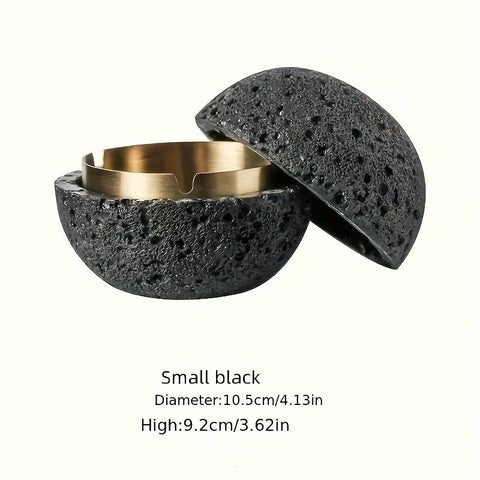 Nordic industrial style concrete ashtray, handcrafted with natural texture, detachable stainless steel bowl with anti-ash lid — easy to clean, durable, suitable for living rooms, bars, offices, ideal gift for Father’s Day, Christmas, housewarming.（BLACK)