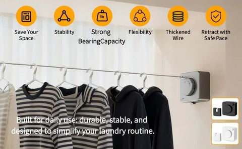 Retractable Invisible Clothesline | Freely Extends to 4.2 Meters, Holds Up to 40 Pounds, Suitable for Balcony Bathroom Outdoor Use, Essential for Small Spaces(grey)