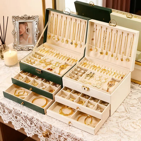 BLACK Multi - layer Jewelry Storage Box: Velvet Lining, Three - layer Zoning, Double - drawer Storage for Accessories