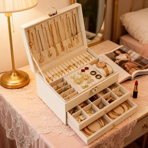 BLACK Multi - layer Jewelry Storage Box: Velvet Lining, Three - layer Zoning, Double - drawer Storage for Accessories