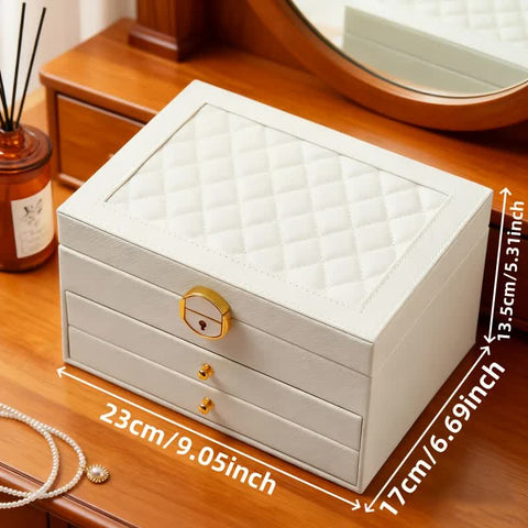 White Multi - layer Jewelry Storage Box: Velvet Lining, Three - layer Zoning, Double - drawer Storage for Accessories