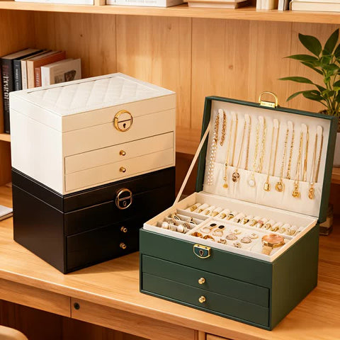 White Multi - layer Jewelry Storage Box: Velvet Lining, Three - layer Zoning, Double - drawer Storage for Accessories