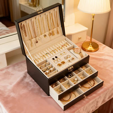 White Multi - layer Jewelry Storage Box: Velvet Lining, Three - layer Zoning, Double - drawer Storage for Accessories