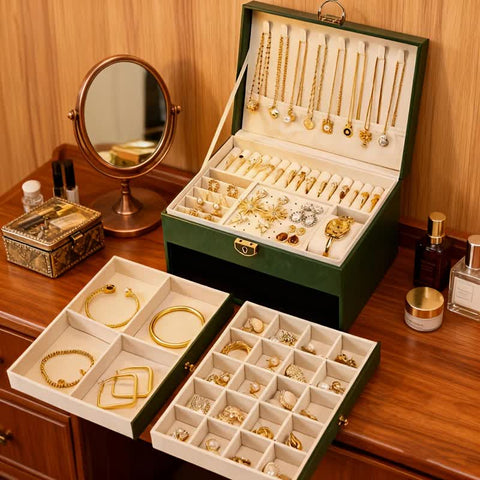 White Multi - layer Jewelry Storage Box: Velvet Lining, Three - layer Zoning, Double - drawer Storage for Accessories