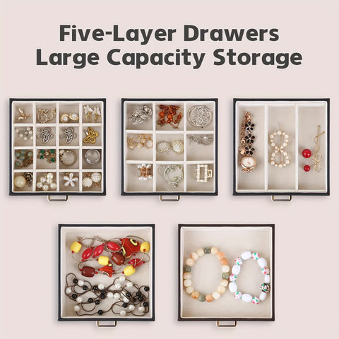 Women's Multi-functional Jewelry Box: Built-in Mirror, Multi-layer Drawer Storage, Side Hooks to Prevent Tangling and Protect Accessories.black