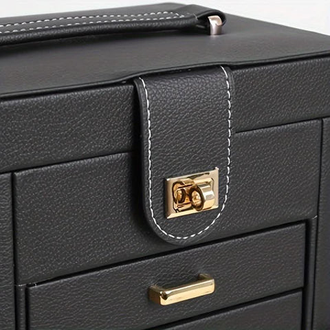 Women's Multi-functional Jewelry Box: Built-in Mirror, Multi-layer Drawer Storage, Side Hooks to Prevent Tangling and Protect Accessories.black
