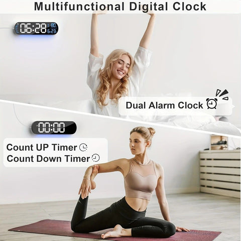 13.7" Large LED Digital Wall Clock - Auto Dimming, Temperature Display, Ideal for Bedroom & Office（5502 orange）