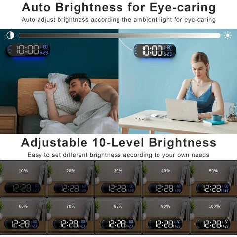 13.7" Large LED Digital Wall Clock - Auto Dimming, Temperature Display, Ideal for Bedroom & Office(5502  GREEN)