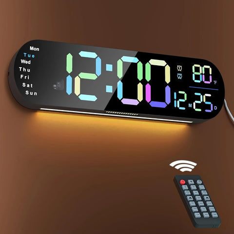 13.7" Large LED Digital Wall Clock - Auto Dimming, Temperature Display, Ideal for Bedroom & Office(5502  GREEN)
